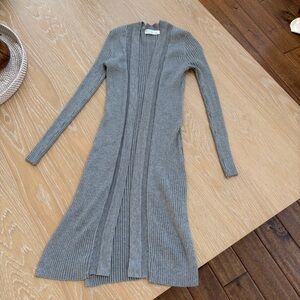 Gray Long Ribbed Cardigan